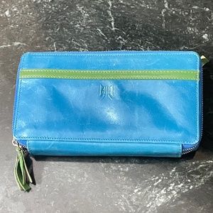 Tusk Double Zip  Italian Leather Wallet Blue and Green